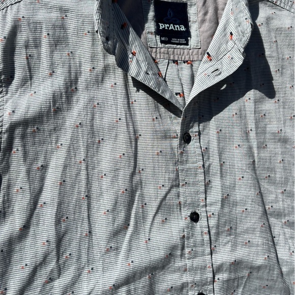 Men's PrAna Button-Down Shirt Multicolor Geometric M Cotton Hippy BOHO City Sun - Picture 3 of 12